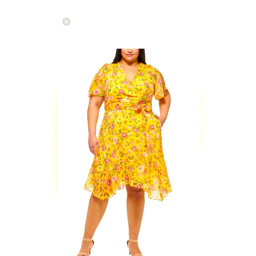 🌹Plus Size 22 X JESSICA HOWARD
PLUS CHIFFON KNEE-LENGTH MIDI DRESS   🧡💛